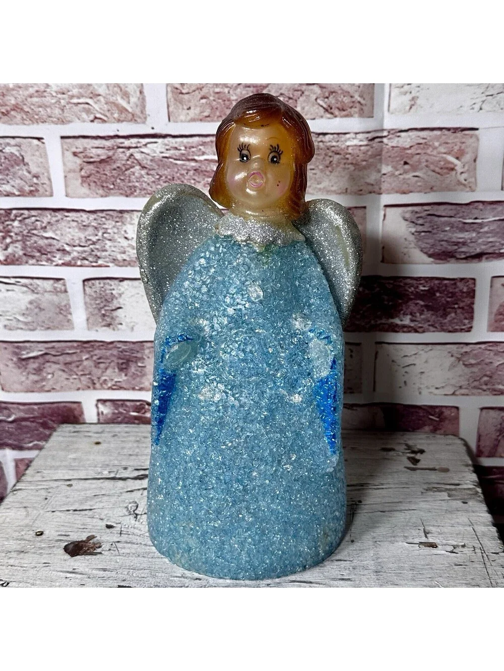 Vintage 10” Christmas Angel Melted Popcorn Plastic Tree Topper or Table Decor’